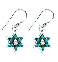 Enamel Star of David Earrings with Hamsa